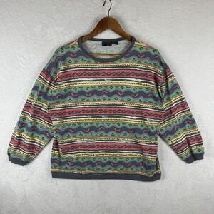 Vintage Liz Claiborne Shirt Womens Large Multicolor Aztec Striped Cotton 90s
